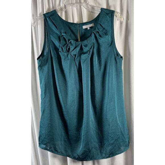 Violet & Claire Sleeveless Scrunched Front Blouse Teal M career preppy 73-46 - Picture 8 of 13